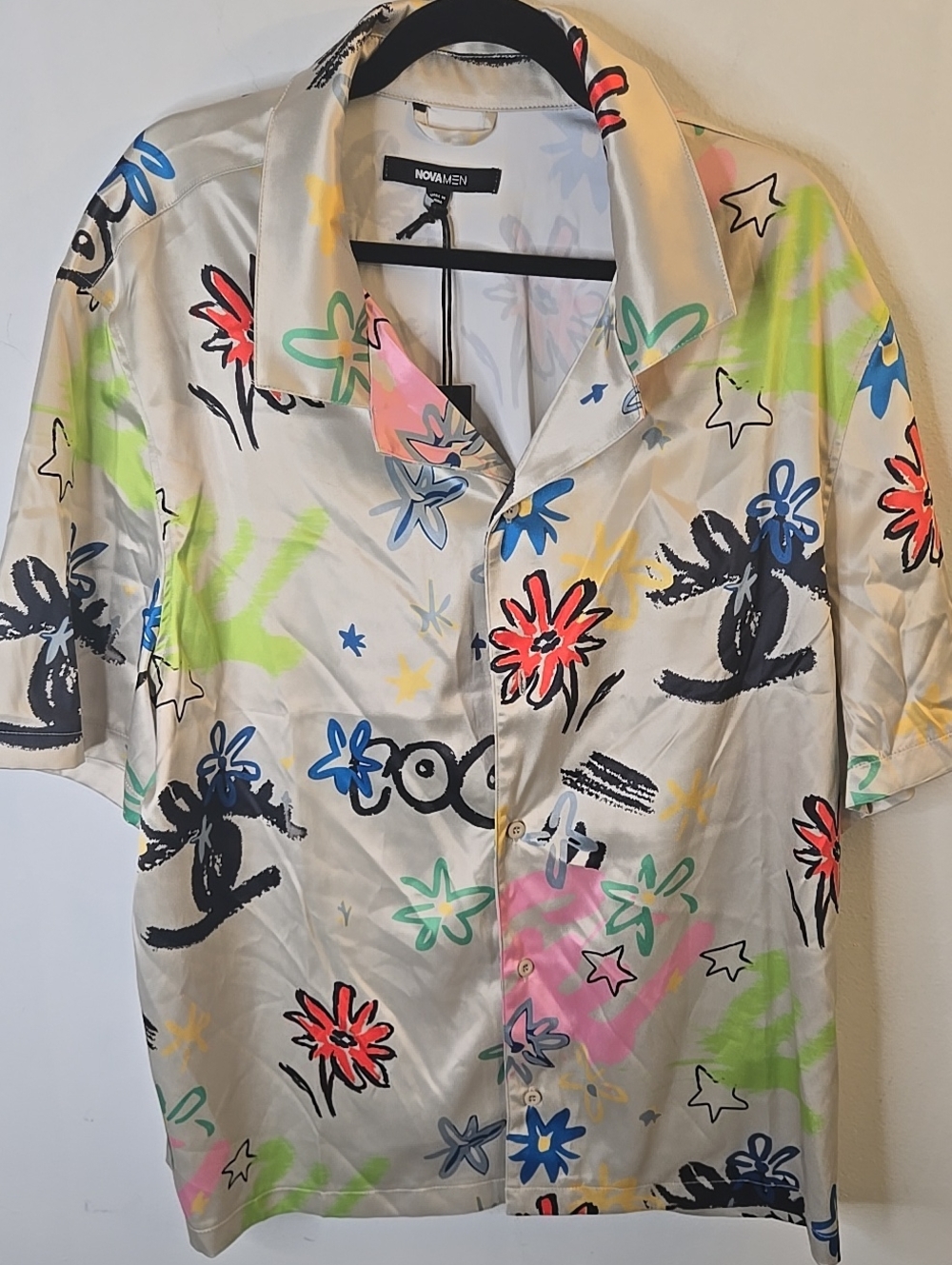 Nova MenMulticolor Floral Print Short Sleeve Shirt - White Base